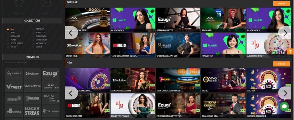 1xbit live casino games