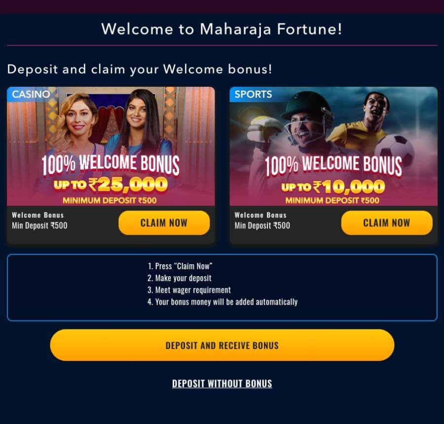 Maharaja Fortune casino Welcome bonus