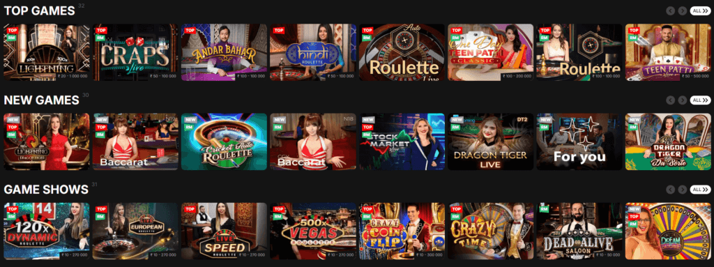 Banzai Bet live casino games