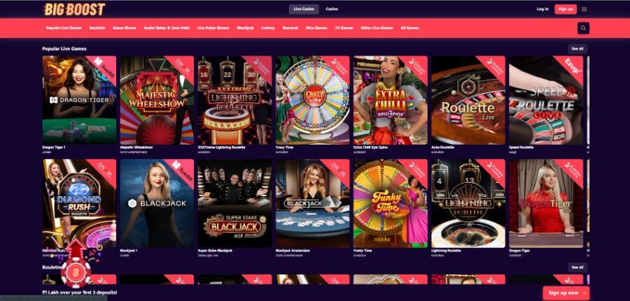 best live dealer games at big boost