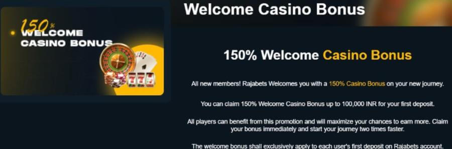 rajabbets best welcome bonus in  india casinos