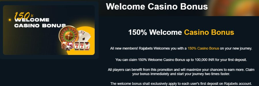 Rajabets new casino welcome offer for Indian players